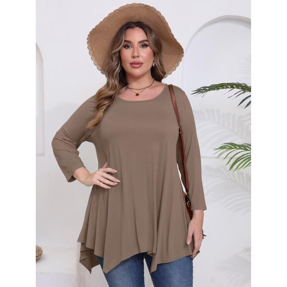 Plus Size Womens Tops Rayon Polyester Spandex Casual Loose Fit 3/4 Sleeve - Picture 4 of 6